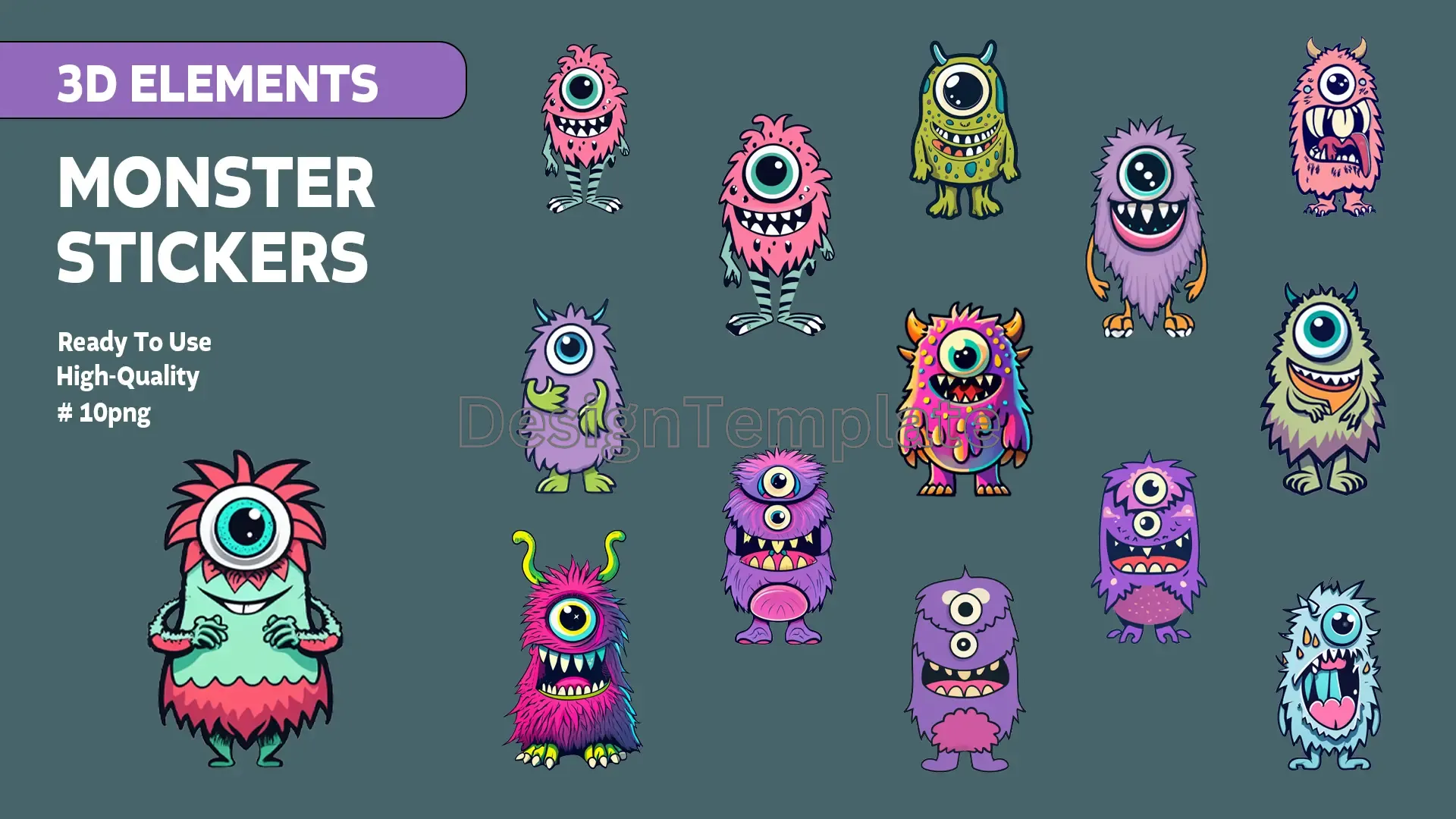 Beastly Stickers 3D Monster Elements Graphics Collection image